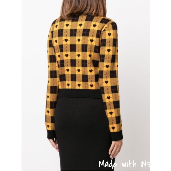 Alessandra Rich yellow heart knit checked cardigan - Picture 5 of 13